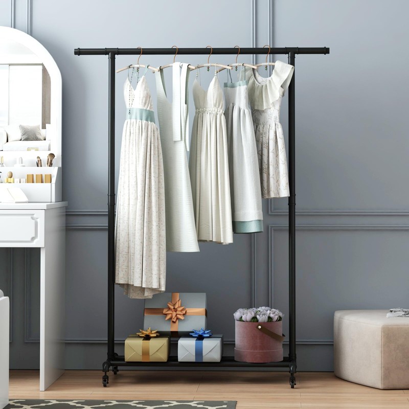 FONECHIN Industrial Pipe Clothing Rack, Heavy Duty Metal Clothes Rack
