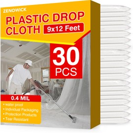 30 Pack Plastic Drop Cloth, 9x12 Ft Plastic Sheeting for Painting, Dust-Proof Tear-Resistant Painters Plastic Tarp Cloth for Furniture Floor Sofa Protector Cover Durable & Thick