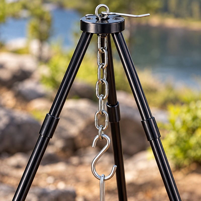 Adjustable Camping Tripod for Campfire Cooking – Portable Hanging Pot