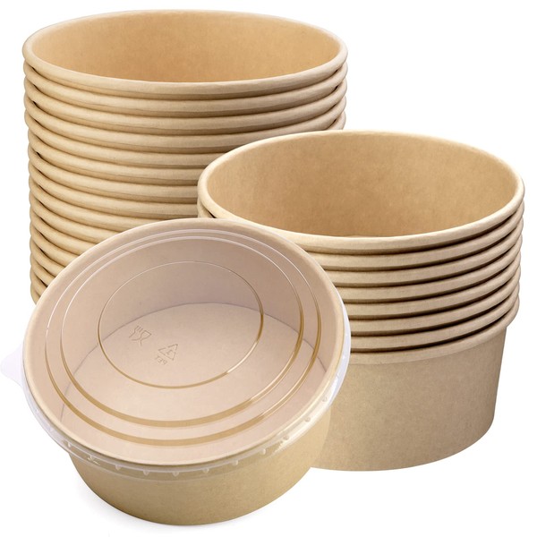 Giwrmu Paper Salad Bowls with Clear Lids, 1100 ML Disposable