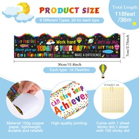 Containlol Classroom Borders for Bulletin Board, 118 Ft Motivational Scalloped Trim Colorful Bulletin Board Boarders for Home Office Classroom Wall Chalkboard Decoration