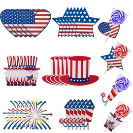 4th of July Candy Holder Cards Cutout Stripes Heart Firework July Bulletin Board Decor Cartoon Paper Stars American Flag Independence Day Decorations
