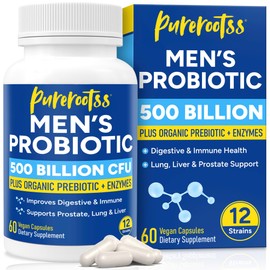 Probiotics for Men, 500 Billion CFUs & 12 Strains, Prebiotic & Probiotic, Cranberry, Saw Palmetto, Digestive Enzymes, Gut & Bloating, Lung Liver Prostate Support, 30-Day Supply