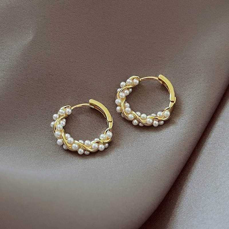 Pearl Hoop Earrings for Women, Trendy Simple Pearl Hoop Huggie