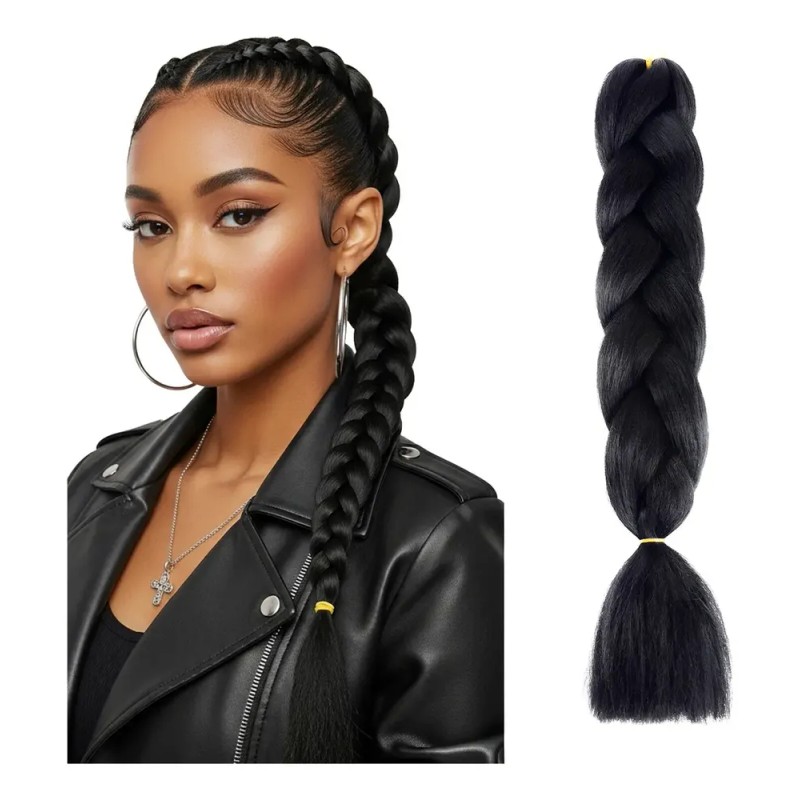 2 Pzs Extensiones De Trenzas Africanas Kanekalon Color 1#-Negro