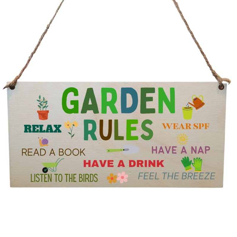 Second Ave Funny Garden Rules Wooden Hanging Gift Rectangle Garden