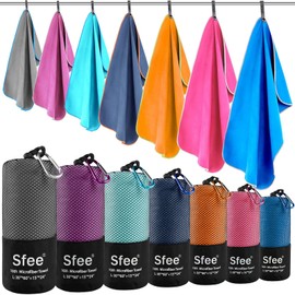 Sfee 2 Pack Microfiber Travel Towel, Quick Dry Towel Camping Towel Large Beach Towels, Super Absorbent Compact Gym Towel Sport Towel for Travel,Beach,Hiking, Backpacking, Workout, Pool, Bath, Yoga