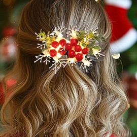 CASDRE Light up Christmas Hair Clips Silver Berry Hair Pieces Xmas Snowflake LED Hair Barrette Green Leaf Hair Accessories for Women and Girls（Pack of 2）