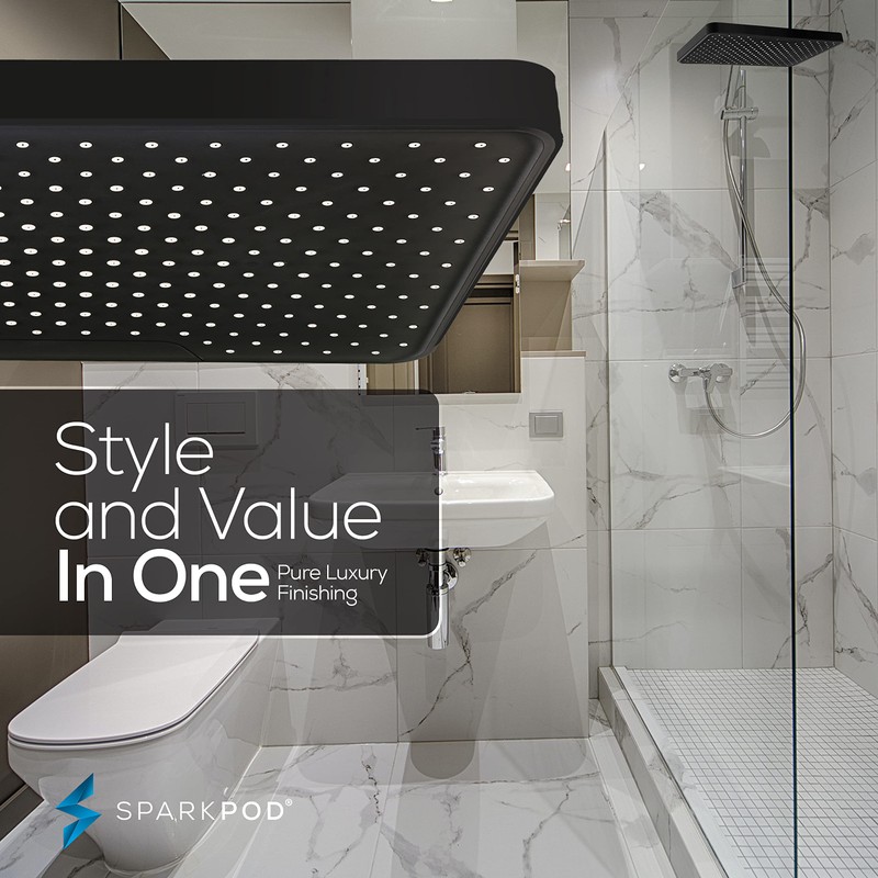 SparkPod 12 Inch Black Rain Shower Head - Ceiling or