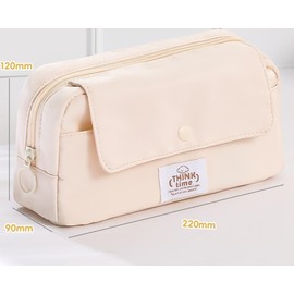 ペンケース 大容量 ペンポーチ 韓国 ふでばこ 文房具収納ポーチ ペン袋 筆箱 小学生 中学生 高校生 サラリーマン用 メッシュポケット内蔵 ペン入れケース 多機能 文具袋 仕切り収納 小物入れ (ベージュ, 22*9*12cm)