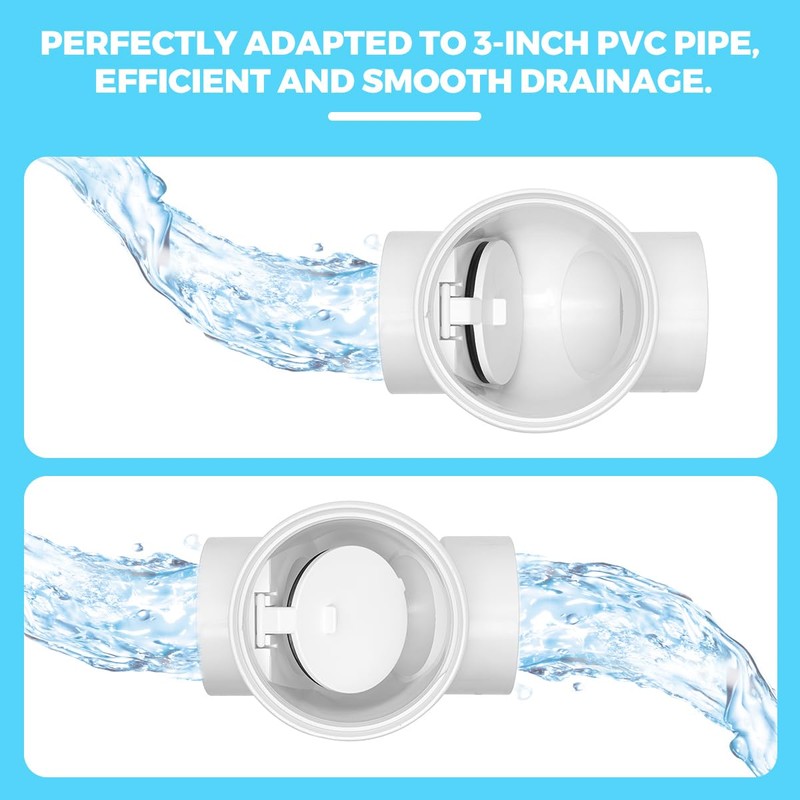 Cinsda 3" PVC Backwater Valve, 3 Inch Back Flow Preventer