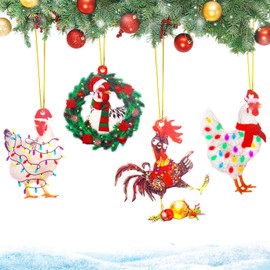 4 Pcs Funny Acrylic Christmas Chicken Ornament Set, Christmas Chicken Ornaments, Christmas Tree Decorations Christmas Ornament, Chicken Christmas Hanging Ornaments (B)