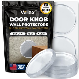 Large 2" Door Knob Wall Protectors – 6 Clear Self-Adhesive Silicone Bumper Pads in Damp Button Shape – Noise Dampening Wall & Furniture Guards by VELLAX