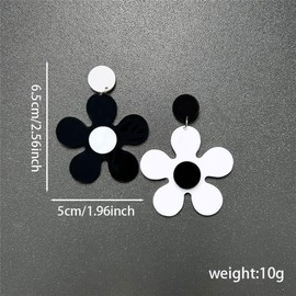 YasiIm Boho Fashion Exaggerated Black White Drop Earrings Round Square Triangle Acrylic Simple Geometric Drop Earrings For Women Jewelry Gifts (A Flowers Earring)