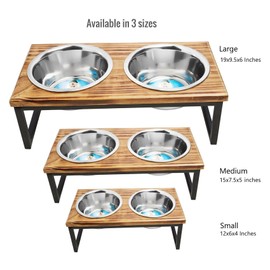 Indipets Elevated Dog/Cat Feeder with Bowls // Solid Wood Stand with Two Removable Stainless Steel Bowls // for Cats and Small, Medium, Large size Dogs (Large)