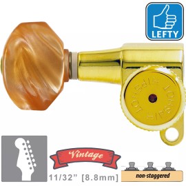 Hipshot VINTAGE Hipshot 6-in-Line Locking NON-Staggered Keys HEX Amber, LEFT-HAND GOLD