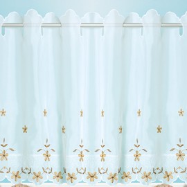 Bistro curtain (flowers bronze) with loop suspension (45 x 155 cm), transparent plain curtain, curtain, short curtain, voile curtain