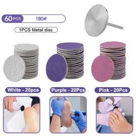 Bestgle 60Pcs Feet Grinder Sandpaper Sanding Disc, 180 Grit Replaceable Pedicure Tool Sanding Discs Sandpaper with Shaft for Cracked Heels, Hard, Dead Skin (25mm)