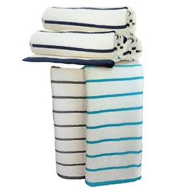 SAASOH Cotton-Poly Blend Horizontal Stripes Pool Towels 2 PK Lightweight Yarn with 86% Cotton & 14% Poly Dyed for Pool and Beach Use - Type: Heavy Weight, Stripes Color: Charcoal, Size: 35"X68" 18.00 lbs 2 PK