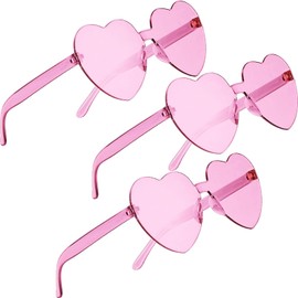 Virtue morals 3 Pair Heart Glasses Heart Shape Sunglasses for Valentine Mardi Gras Summer Women's Party Favor - Pink