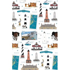 Paperback soft cover notepad notebook journal with Outer Banks NC North Carolina landmarks in white, 150 lined pages