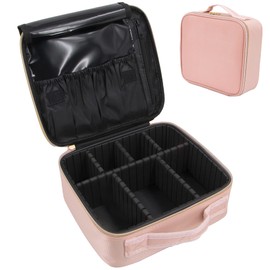 Time to Sparkle 25 * 23 * 10cm Travel Makeup Bag Cosmetic Bag Makeup Organizer Bag Travel Train Case Portable Cosmetic Artist Storage Bag with Adjustable Baffle for Makeup Brush Jewelry Pink
