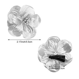 Decorative Flower Hair Clips, Silver Metallic Hawaiian Style, 10 Pack, Women's Hair Accessories