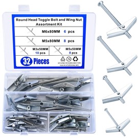 Toggle Dowels and Drywall Screws Set, 32 Pieces M3/M5/M6 Toggle Screw and Wing Nut Drywall Anchor Hollow Wall Butterfly Spring-Loaded Wings for Hanging Items