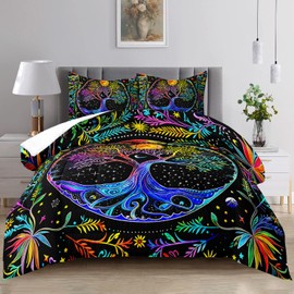 Tree of Life - Raphus Cucullatus Queen Size Black Bedding, Rainbow, Gothic & Boho Sets