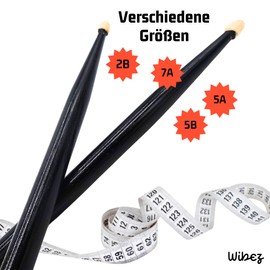 1 Pair of Black Drum Sticks - Various Sizes | Drum Sticks | Gifts for Drummers - One of the Best Gifts for Drummers - High Quality Wood (5B)