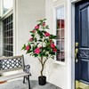 47'' Artificial Camellia Tree, 3.9FT Tall Faux Tree Potted Plants,