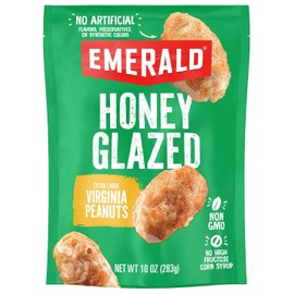 Emerald Nuts Honey Glazed XL Virginia Peanuts (1-Pack) | 10 Oz Resealable Bag | Kosher Dairy Certified, Non-GMO, Contains No Artificial Preservatives, Flavors or Synthetic Colors