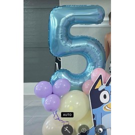 5 Balloons Number 40 Inch for 5th Birthday Decorations, Mylar Big Pearl Blue Foil Number Balloons for Wedding Anniversary Party Decor