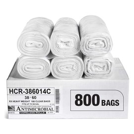 Aluf Plastics Aluf Plastics High Density Trash Bags, 60 Gallon, 800 Count, 14 Micron (eq), 38" x 60", Clear, for Bathroom, Office, Industrial, Commercial, Janitorial, Municipal, Recycling