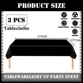 Pack of 3 Black Disposable Tablecloths, 137 x 274 cm, Paper Tablecloth, Black Tablecloth, Black Paper, Waterproof Tablecloths for Party, Picnic, Birthday, Wedding, Christmas