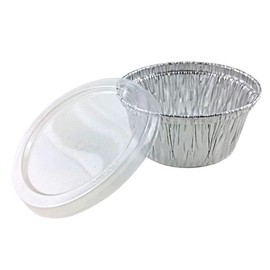 Pactogo 4 oz. Aluminum Foil Cup w/Clear Plastic Lid - Disposable Utility/Cupcake/Ramekin/Muffin Baking Tins (Pack of 200 Sets)