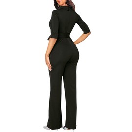 LaiyiVic Elegant Jumpsuits for Women Dressy Formal Loose One Piece Long Pants Rompers Fall (Black,Medium)