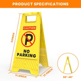 Henka 4-Pack No Parking Sign, 24 Inch Height, Double Sided A-Shaped Frame No Parking Sign, Folding No Parking Signs for Outside, Lawn, Driveway, Garage, Yard, Fire Lane - Bright Yellow
