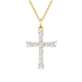 S.Leaf Gold Cross Necklace for Women Sterling Silver Birthstone Friendship Charm Choker Dainty Diamond Cross Necklaces Best Friend Birthday Gifts for Women Trendy Sister Mom Wife Womens Her Friend Party (01_Round_CZ_Gold)