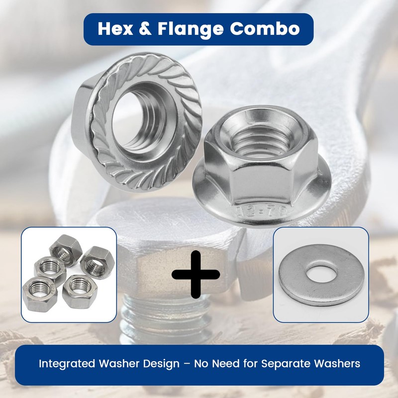 ZIUZI 50 Pcs Serrated Flange Hex Nuts Kit, 1/4-20, 5/16-18,