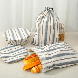 YMKWZ 2Pcs Drawstring Bread Bag with Bowl Cover Linen Storage Homemade Reusable Sourdough Bread Bag Container