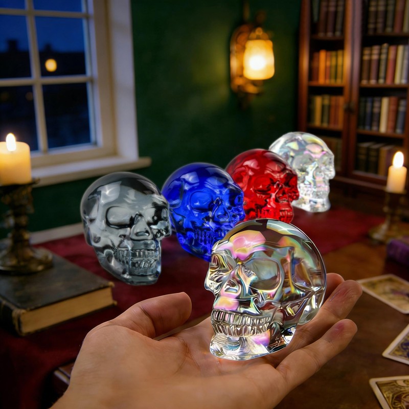QIANCHANG 2.5" Red Crystal Skull Figurines for Halloween/Day of the