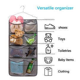 ANIZER Dual Sided Hanging Closet Organizer Durable Socks Stocking Clothes Bra Accessories Storage Bag With 16 Large Pockets (Clear PVC Pockets)