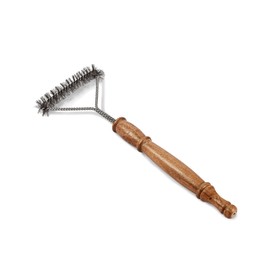 Dhampooh Stainless Steel Three Sided Grill Brush – BBQ Grill Cleaner for Outdoor Grills, 17” Extended Wooden Handle, No-Scratch, Heavy-Duty Barbecue Cleaning Tool