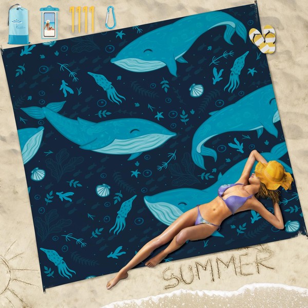 Famstar Beach Blanket Sandproof Waterproof 78''×81''1-5 Adults Oversized,Compact Lightweight Durable