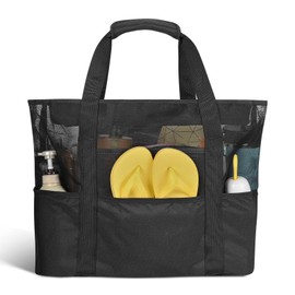 XXL Family Beach Bag with Zip Sauna Bag Women's Large Foldable Lightweight Versatile Swimming Bag Shoulder Bag for the Beach Travel Bag Pool Gym 47 x 20.5 x 34.5 cm, black, XXL