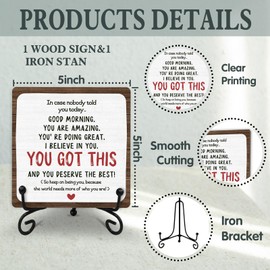 Inspirational Motivational Gifts, I Believe In You, You Got This Wooden Plaque Signs, Desk Decorations For Office Home, Encourage Gifts for Women Men Coworker Wooden Plaque With Stand 5 x 5 inch -A10