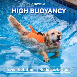 AMZNOVA Shark Dog Life Jacket Dog Life Vest for Boating Pet Swimming Life Jacket Doggy Float Vest Lifejacket Water Swim for Swimming Kayaking Handle Durable PFD L Bright Orange