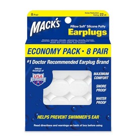 Tapones para los oídos de silicona suave Mack's Pillow - 8 pares, paquete económico - Los tapones para los oídos originales de masilla de silicona mol