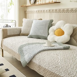 vctops Cotton Quilted Sofa Cover Boho Geometric Pattern Sectional Couch Covers Non Slip Sofa Slipcover Furniture Protector for Dogs Pet Kids, 1 Piece/Not All Set (Type C,35"x82")